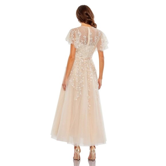 Mac Duggal Dress 20362 Embellished Flutter Sleeve Bow Waist NWT - Picture 2 of 16